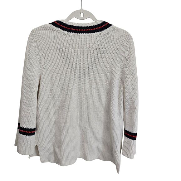 Cabi Sweater Large Ace White Nautical Tennis V-neck Pullover Bell Sleeve 5639 - Picture 7 of 10